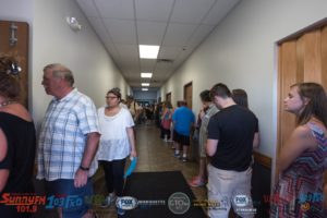 The line was around both sides of the hall and out the door.